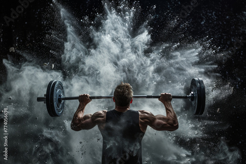 Muscular Man Performing Explosive Barbell Lift with Dramatic Water Splash