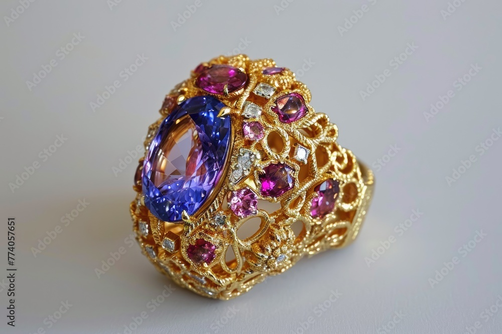 Designed gemstone and gold cocktail ring, Exquisitely crafted cocktail ring adorned with gemstones and gold. Designed gemstone and gold cocktail ring, Exquisitely crafted cocktail ring adorned with gemstones and gold.