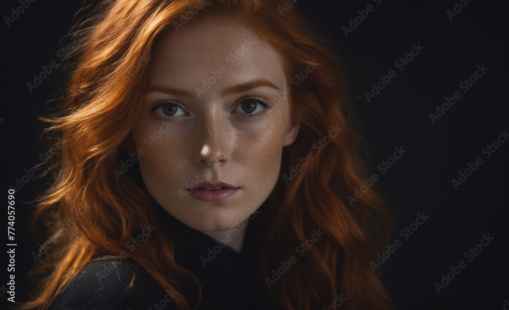 Fototapeta premium Portrait of a beautiful red-haired model, a ginger model with a face of beauty and red hair , detailed