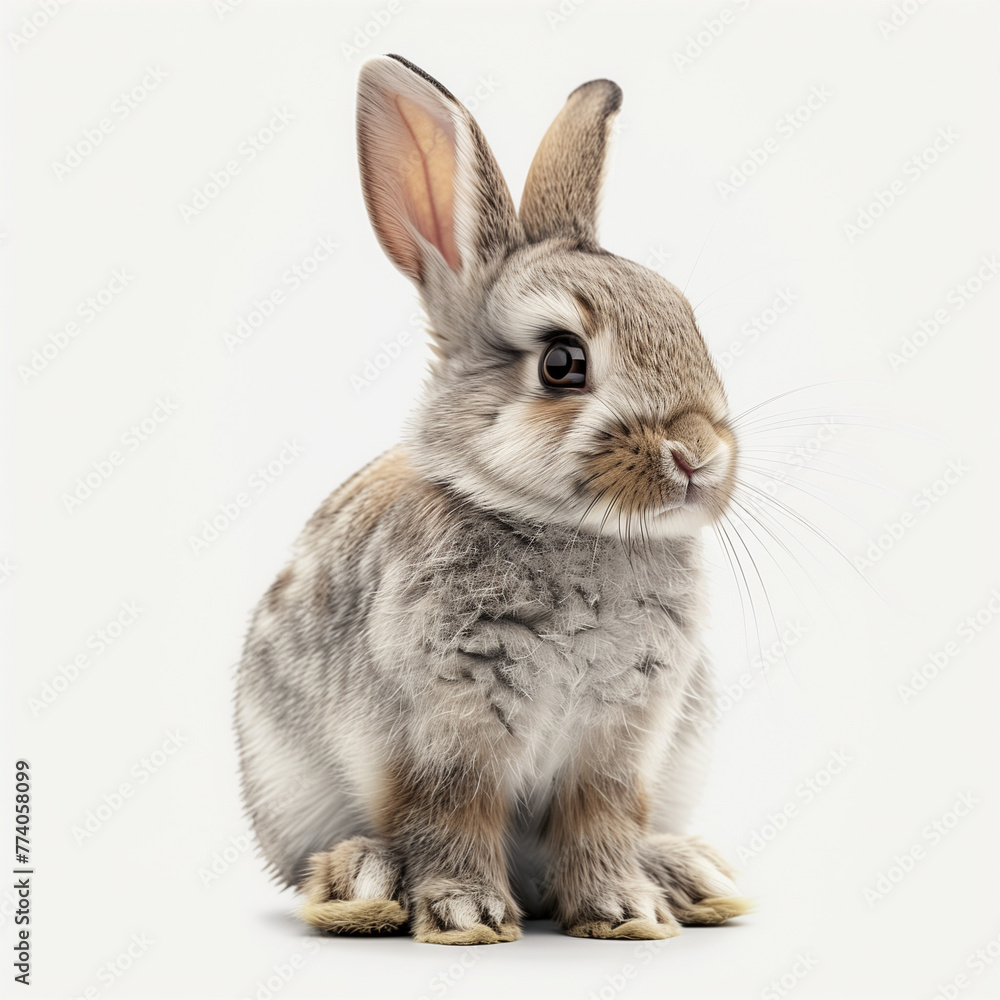 Beautiful fluffy gray rabbit close-up isolated on white background Beautiful fluffy gray rabbit close-up isolated on white background