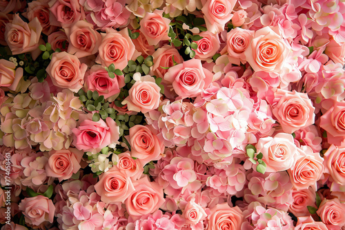 Lush Floral Backdrop with Pink and Peach Roses