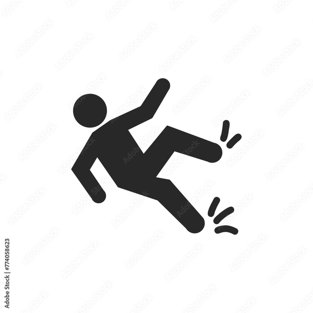 Falling person silhouette pictogram. Caution sign. Isolated on white background. Vector illustration