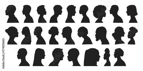 Vector silhouettes of people in profile on white background
