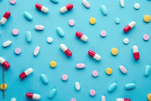 Assorted colorful medication pills close-up