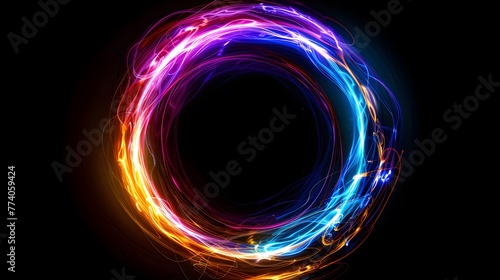 3d fluid Circular glow as multicolored energy flows neon element abstract metallic holographic colored circle
