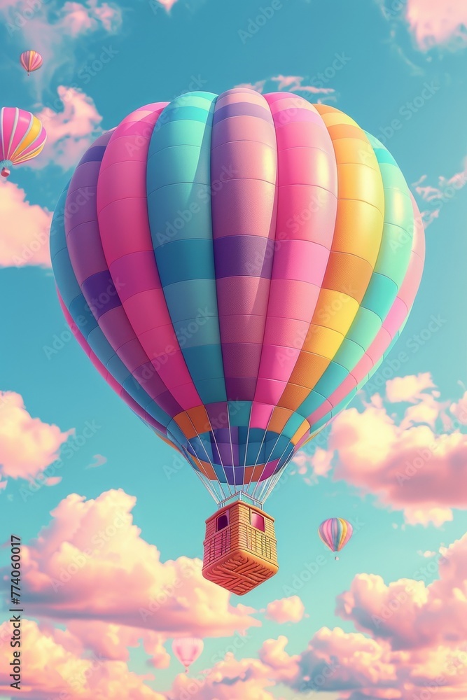 Naklejka premium Cartoon 3D hot air balloon colorful stripes