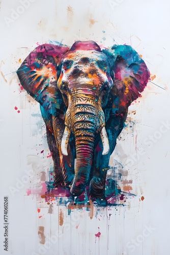 a multi colored abstract head of a elephant  photo