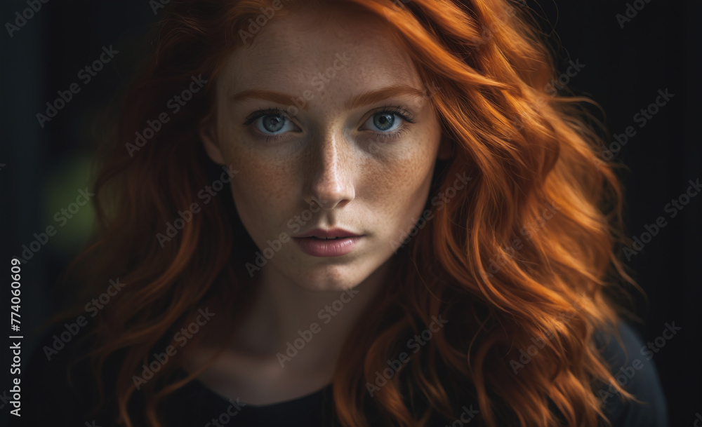 Portrait of a beautiful red-haired model, a ginger model with a face of beauty and red hair , detailed Portrait of a beautiful red-haired model, a ginger model with a face of beauty and red hair , detailed