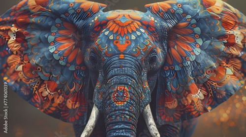 a multi colored abstract head of a elephant 