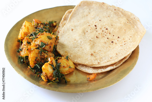 Aloo methi and roti Indian come cooked everyday food
