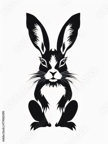 Rabbit black silhouette isolated on white background. Vector Illustration.