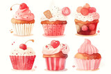 Indulge in the sweetness with this watercolor collection of six delectable cupcakes