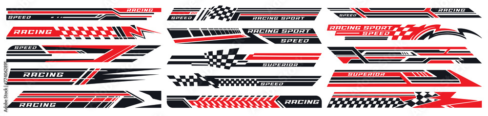 Motorsports racing set emblems colorful - obrazy, fototapety, plakaty 