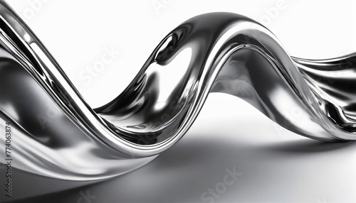 Abstract fluid metal bent form. Metallic shiny curved wave in motion. Design element steel texture effect. photo