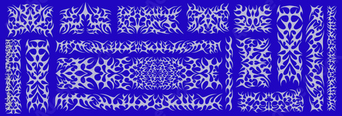 Gothic Cyber Sigilism Tattoo Pattern Vector Design. Streetwear Y2k Sharp Neo-Tribal Shape Elemetns. Collection of Goth Signs.