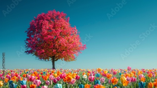 A single tree with bright r...