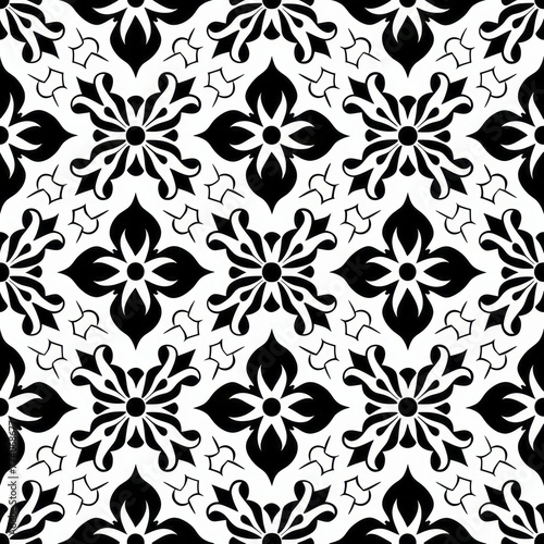 Seamless Black and White Pattern with Simple Shapes