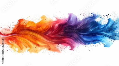Brush stroke multicolor gradient texture brush ribbon isolated on white background. Modern wavy colorful curly brush paint stroke, watercolor trace or abstract colorful smear.