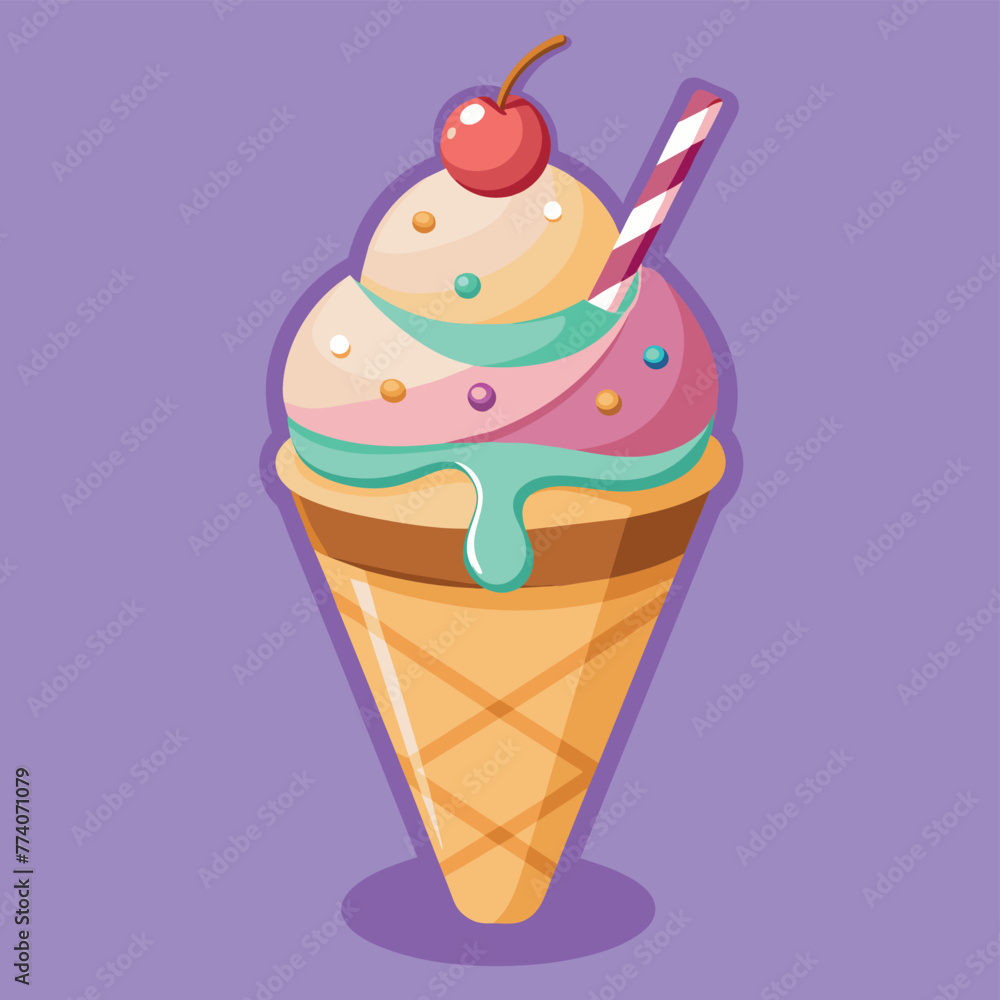 An colorful ice cream cone with a cherry on top Adobe Illustrator Artwork An colorful ice cream cone with a cherry on top Adobe Illustrator Artwork