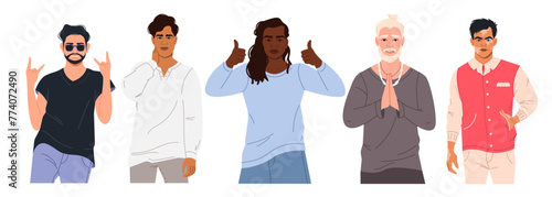Vector set of modern male characters in different poses on a white background
