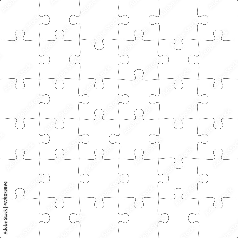 Puzzles grid template. Jigsaw puzzle pieces, thinking game and jigsaws detail frame design. Business assemble metaphor or puzzles game challenge vector.