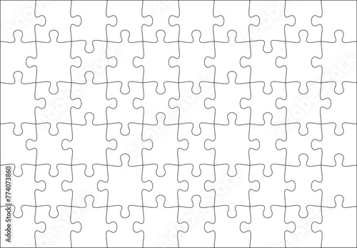 Puzzles grid template. Jigsaw puzzle pieces, thinking game and jigsaws detail frame design. Business assemble metaphor or puzzles game challenge vector.