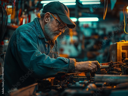 A mechanic replacing a worn-out timing belt in an auto repair shop