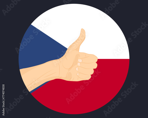 Hand approve sign with Czech Republic flag, thumb up, approval or vote concept