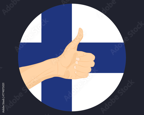 Hand approve sign with Finland flag, thumb up, approval or vote concept