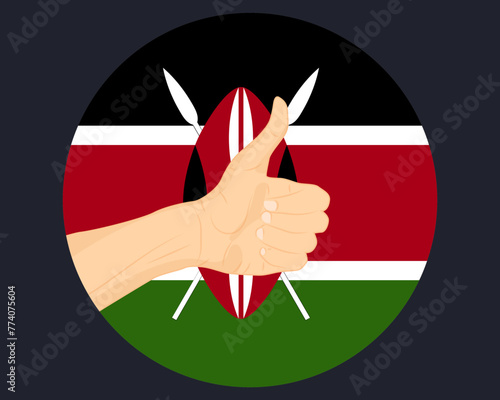 Hand approve sign with Kenya flag, thumb up, approval or vote concept
