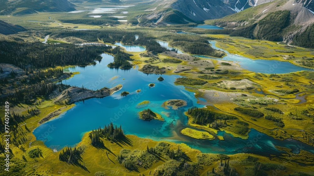 Aerial image of the Jasper National Park area, Alberta, Canada 
