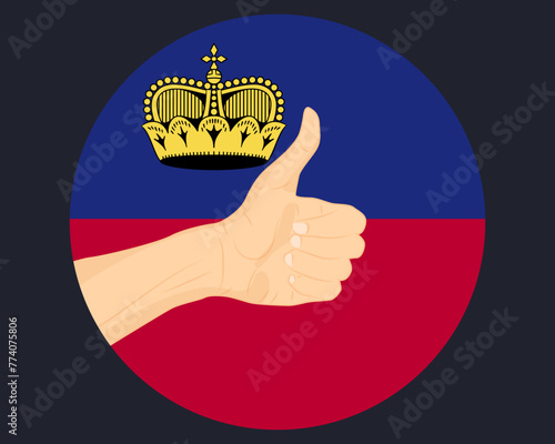 Hand approve sign with Liechtenstein flag, thumb up, approval or vote concept
