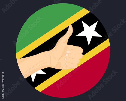 Hand approve sign with Saint Kitts And Nevis flag, thumb up, approval or vote concept