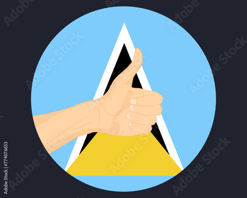 Hand approve sign with Saint Lucia flag, thumb up, approval or vote concept