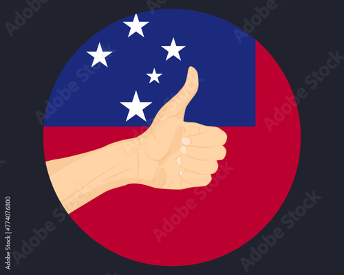Hand approve sign with Samoa flag, thumb up, approval or vote concept