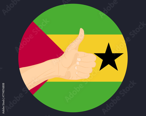 Hand approve sign with Sao Tome And Principe flag, thumb up, approval or vote concept