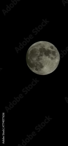 Vertical shot of the full moon in the dark black sky