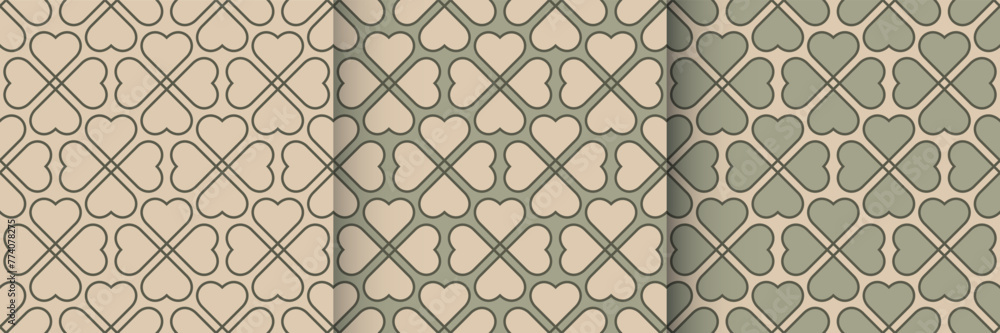 Set of seamless patterns with four leaf clover.