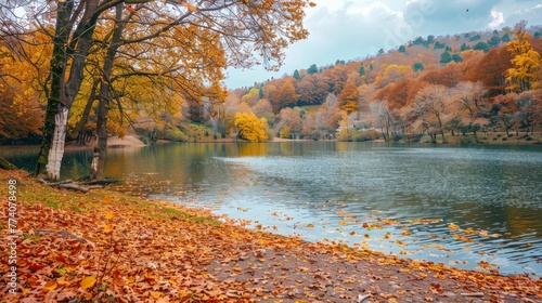 autumn landscape. View of the lake in the fall season. yellowed leaves and defoliation. colorful scenery of autumn. Yedigoller, Bolu. Turkey