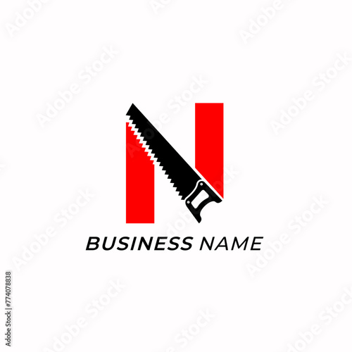 design logo creative letter N and handsaw