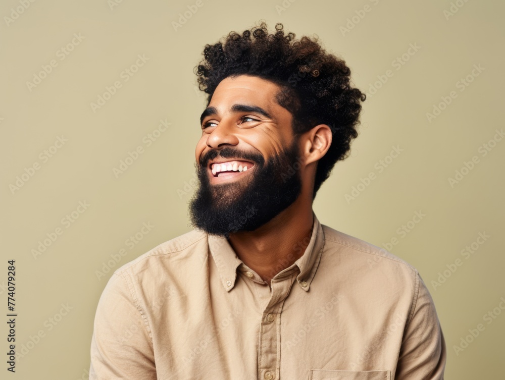 Fototapeta premium A man with a bright color clothing is smiling and laughing