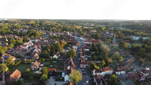 Aerial view of the houses at sunrise in Titchfield, United Kingdom photo