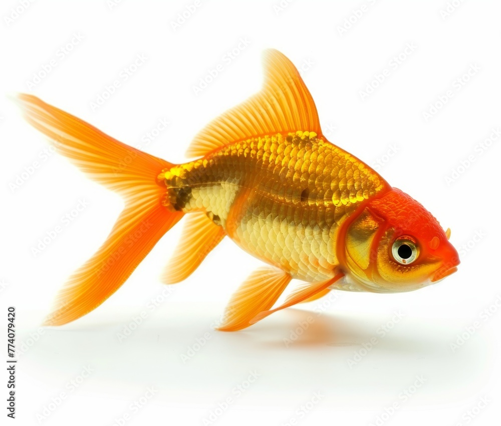 KS Photo of Golden goldfish on white background isolated.