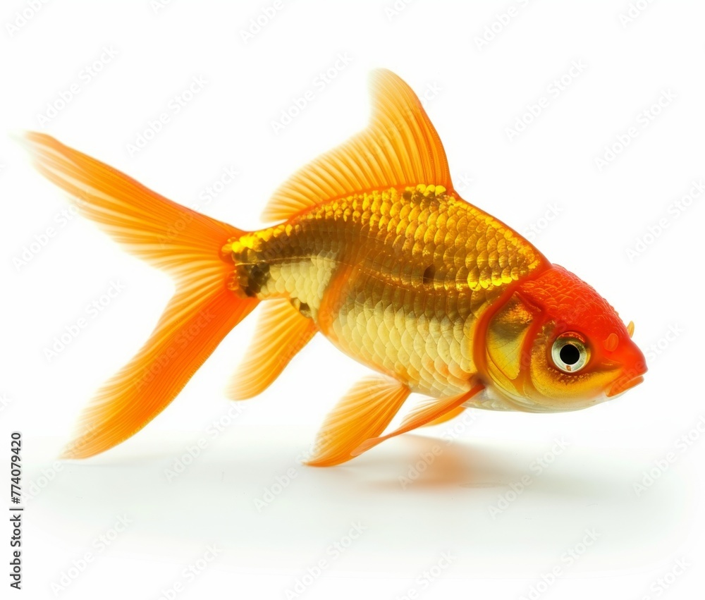 Fototapeta premium KS Photo of Golden goldfish on white background isolated.