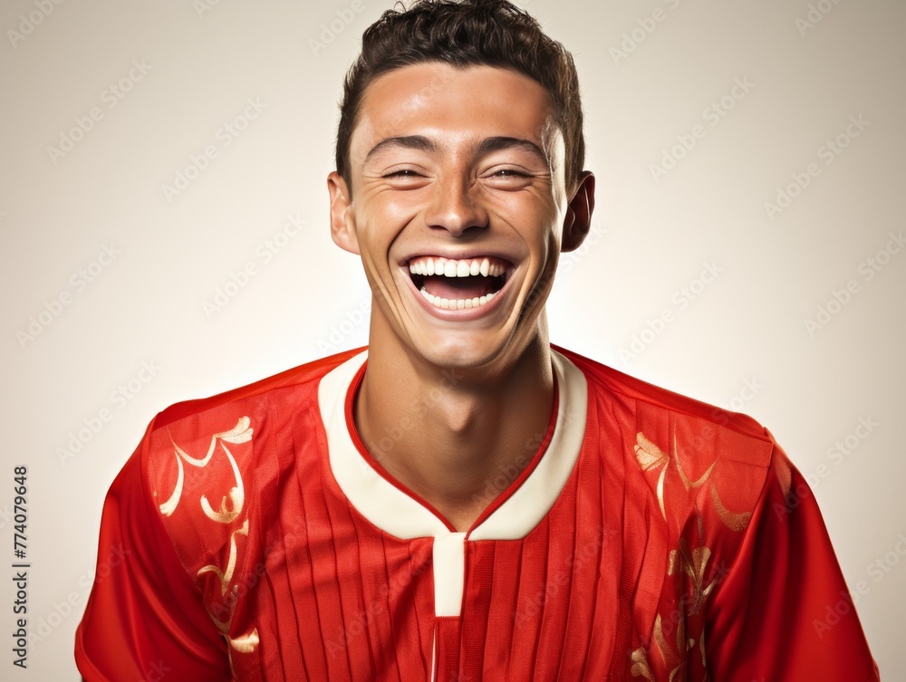 A man with a bright color clothing is smiling and laughing A man with a bright color clothing is smiling and laughing