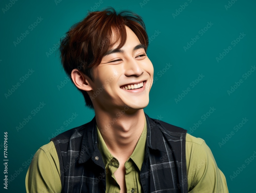 A man with a bright color clothing is smiling and laughing A man with a bright color clothing is smiling and laughing