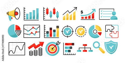 Business icons in minimalistic style. Marketing and business analysis concept. Outline vector icons set