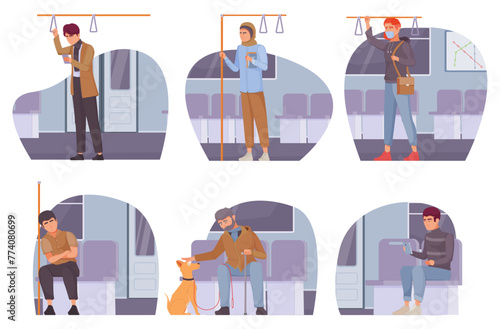 People on subway scenes in flat design