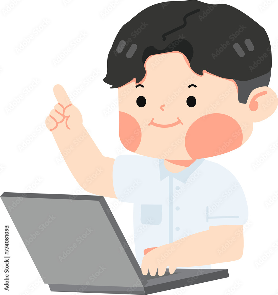 Kid Boy student using computer pointing Kid Boy student using computer pointing