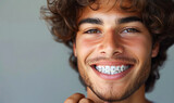 A smiling young man with transparent correctional braces